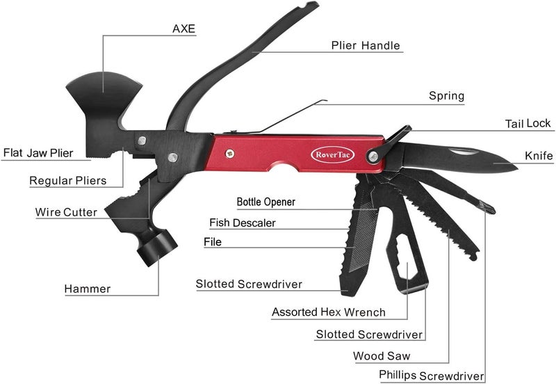 RoverTac 14-in-1 Multitool Camping Axe Hatchet – Essential Camping Gear with Knife, Hammer, Saw, Bottle Opener, Screwdriver – Multi Tool with Sheath – Gifts for Men, Dad, and Outdoor Adventures - Image 2